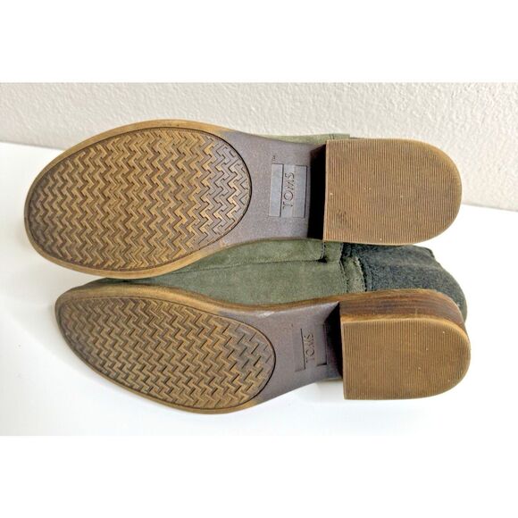 Toms Suede Ankle Booties Side Zip Women's Size 10 Olive Green Shoes Flat - Picture 9 of 9